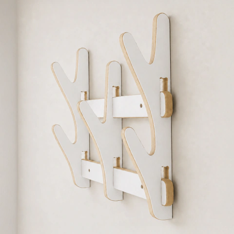 Perchero de pared Rama nórdico – 5 ganchos – Blanco