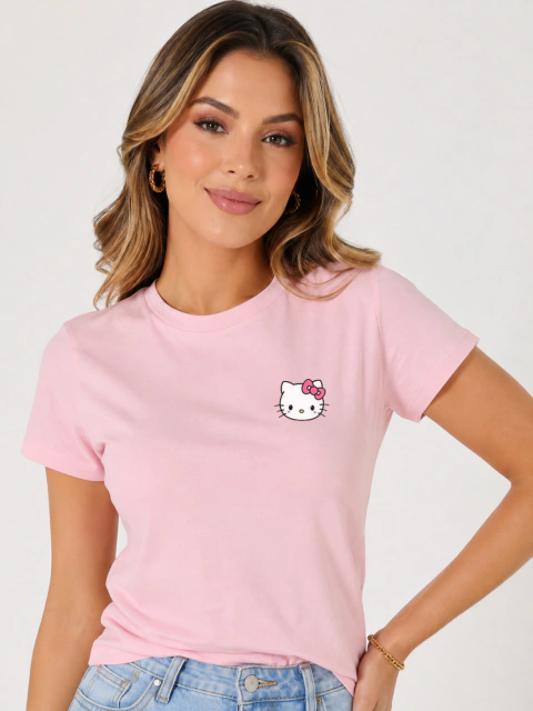 Camiseta Feminina Rosa Claro Estampa Hello Kitty