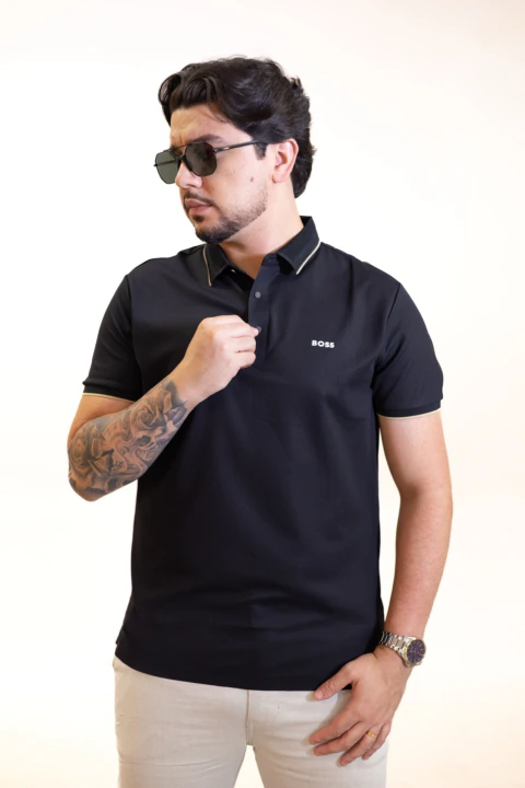 Polo Boss Preta | Tecido Que Não Precisa Passar