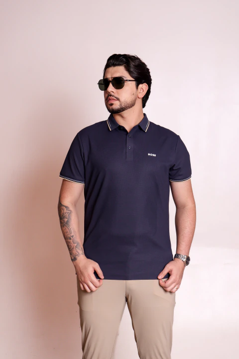 Polo Boss Azul Marinho | Tecido Que Não Precisa Passar