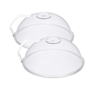 Kit 2 Tampas Protetoras para Micro-ondas 25cm – Cúpula Anti-Respingos com Válvula de Vapor, Tampa Plástica Transparente com Alça