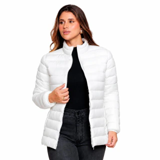 Jaqueta Puffer com Zíper e Bolsos Frontal Bobojaco Feminino.