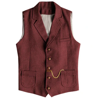 Colete masculino casual de lã espinha de peixe ocidental de tweed para padrinho