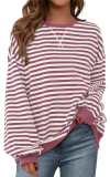 PRETTYGARDEN Moletom feminino listrado grande, gola redonda, manga comprida, casual, solto, roupas Y2K - Castor Bezerra