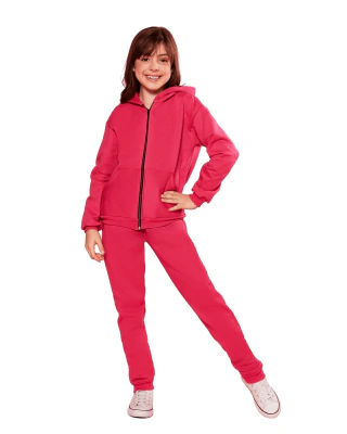 Conjunto Infantil Moletom com Capuz, Blusa e Calça, Preto (Pink, 12)