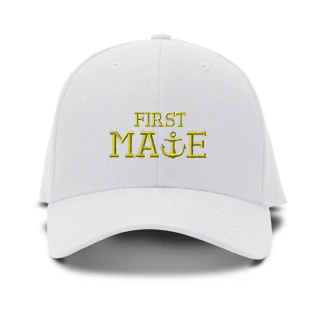 Boné com letras douradas First Mate bordado infantil tamanho ajustável branco, Branco, Tamanho Único