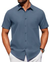 Imagem do Alimens &amp; Gentle Camisa social masculina de manga curta, sem rugas, lisa, casual, abotoada, para casamento de verão e negócios
