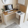 Mesa Escrivaninha Home Office Computador Penteadeira Compacta em L com Gaveta Basculante Madeira MDP Moderna Quarto Estudo Trabalho (PRETO/CEDRO) - comprar online