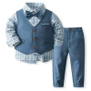 Conjunto de 3 peças para bebês meninos com camisa social + gravata borboleta + colete e calça - comprar online