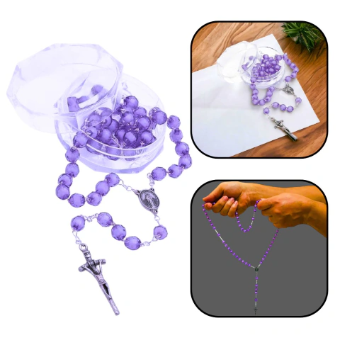 Terço Cristal Acrílico Nossa Senhora das Graças Lilás