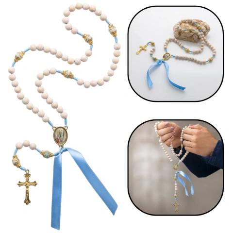 Terço Nossa Senhora de Lourdes Branco Madeira 8 mm
