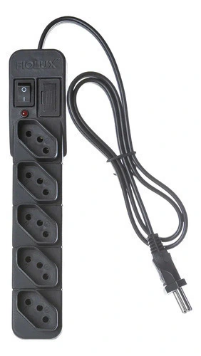 Régua 5 Tomadas Fiolux Com Proteção, Chave E Led Preto 127/220v