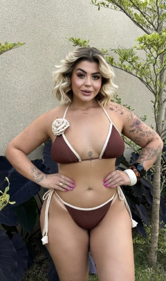 Biquíni Plus Size Marrom com Branco - Cód. 0489