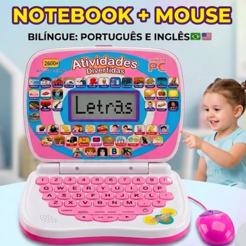 Notebook Laptop + Mouse Infantil Educativo Bilíngue – Aprender Brincando