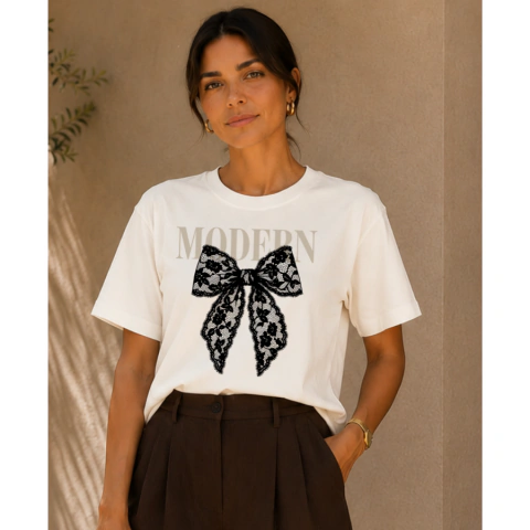 TSHIRT FEMININA ALGODÃO LAÇO RENDA