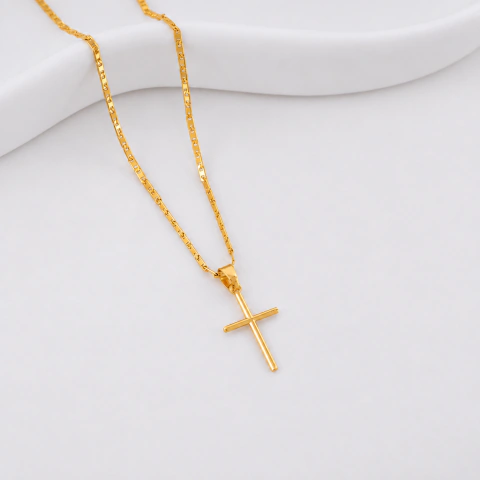 Colar Masculino Piastrine com Cruz - Banho de Ouro 18K