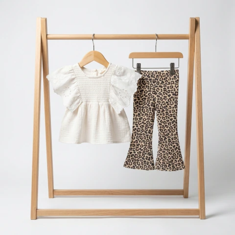 Conjunto De Polera Y Pantalón Estampado Acampanado 2 Prendas CJ041