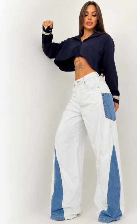 CALÇA JEANS BICOLOR