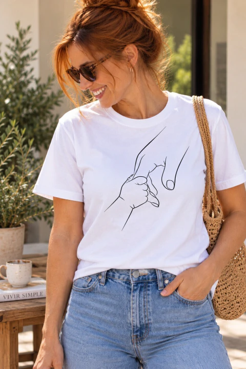 Remera Manos que Sostienen · Trazo Continuo | Algodón Premium · DTG Full HD