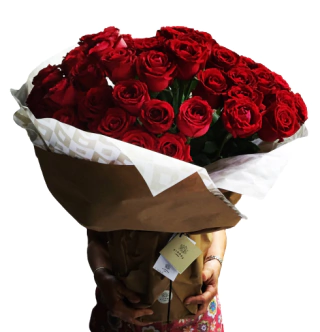 RO23 - Florero con 5 doc rosas rojas