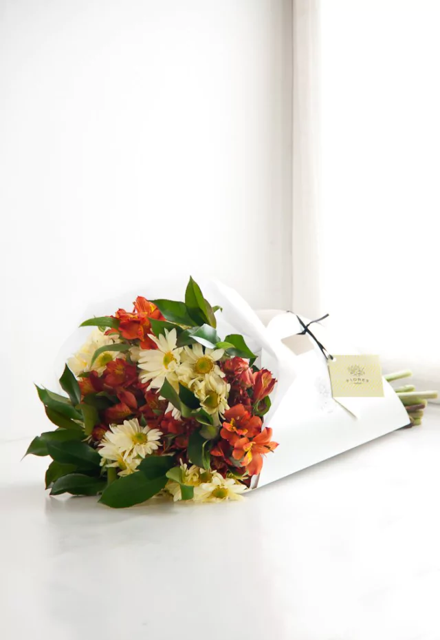 R115 - margaritas y alstroemerias con follaje