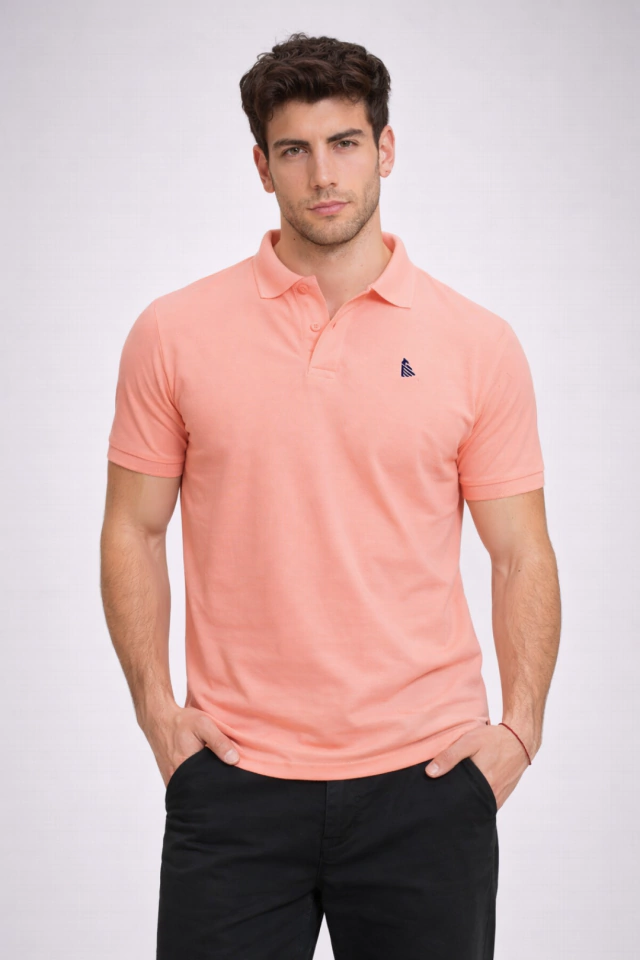 CHOMBA PICTON LEADER SALMON LOGO BORDADO AZUL