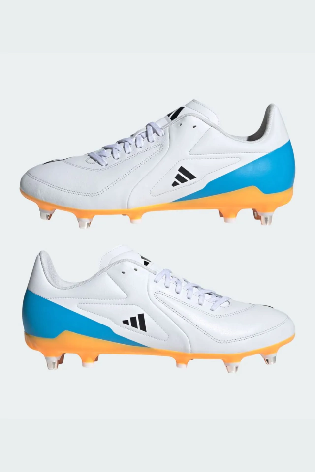 BOTINES DE RUGBY ADIDAS RS-15 ELITE NARANJA Y CELESTE 6 TAPONES DE ALUMINIO INTERCAMBIABLES