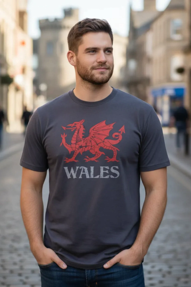 REMERA PICTON WALES DRAGON GOCH CENIZA — imagen 2