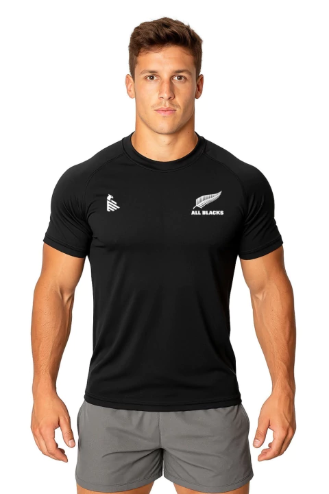 REMERA DEPORTIVA FLYHALF ALL BLACKS NEGRA - comprar online