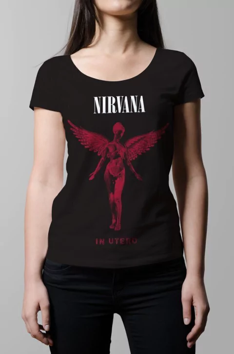 Remera negra Nirvana in utero mujer