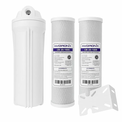 Kit Carcaça 10" 1/2" + 2 Filtros Carvão Hydronix + Suporte