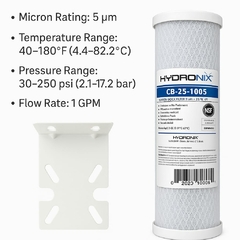Kit Filtro de Bloco de Carvão Ativado Hydronix 5 Micra CB-25-1005 + Suporte de Fixação - comprar online
