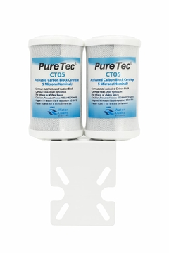Kit 2 Carvão Ativado 5" x 2,5" PureTec CT05 + Suporte Branco