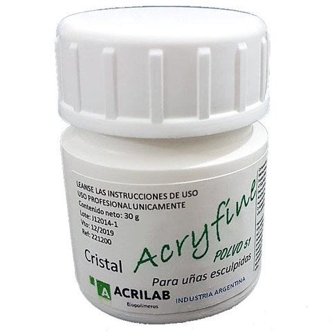 Polimero Cristal Clear Acryfine x 30g Polvo 51 Uñas Esculpidas Acrilico