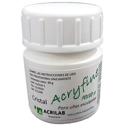 Polimero Cristal Clear Acryfine x 30g Polvo 51 Uñas Esculpidas Acrilico