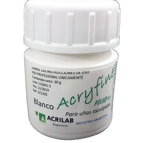 Polimero Blanco Acryfine x 30g Polvo 51 Uñas Esculpidas Acrilico