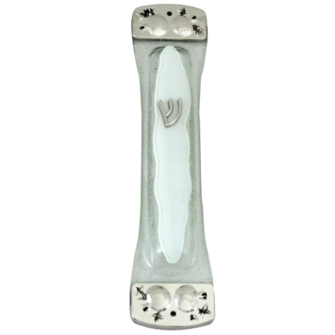 Mezuza de vidrio de 20 cm con placa de metal con granadas