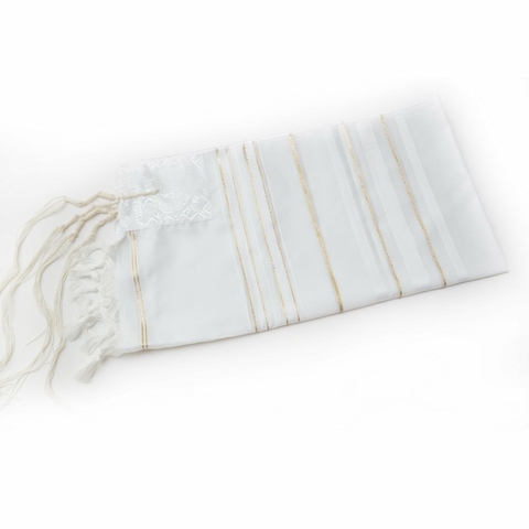 Talit Gadol Blanco y Dorado De Acrilán Talle 18