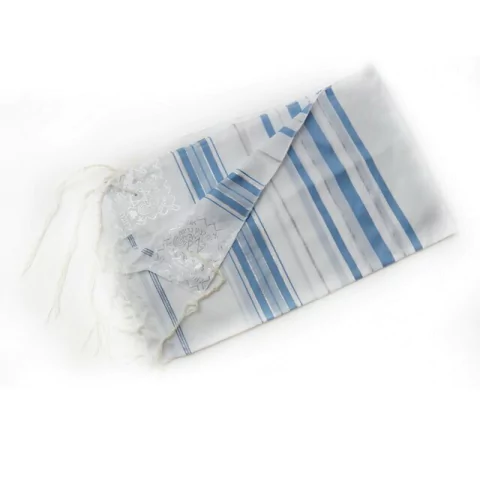 Talit Gadol Celeste y Plateado De Acrilán Talle 36