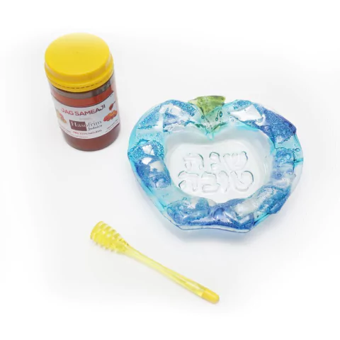 SET Rosh Hashana MIELERA MANZANA vitrofusion mediana 20 cm con miel medio kilo