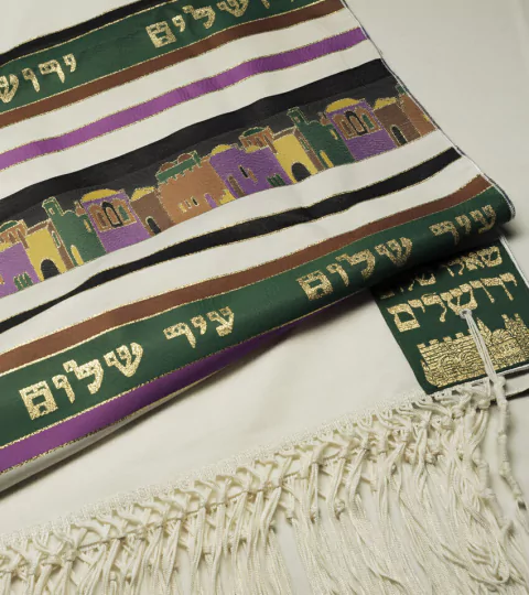 Talit Gadol Jerusalen Jaquard Talle 40 (80 x 180 cm ) Tonos verdes
