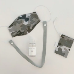 Conjunto Barbijo, Porta Barbijo y Porta Alcohol en Gel Camuflado Gris