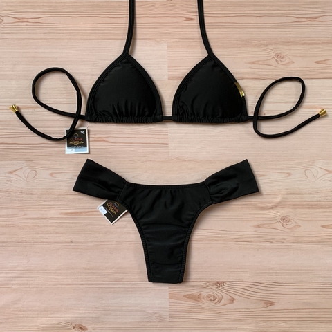 Biquíni Cortininha Calcinha Fio Dental BOF Preto - comprar online