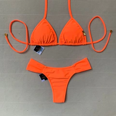 Biquíni Cortininha Calcinha Fio Dental BOF Laranja Neon