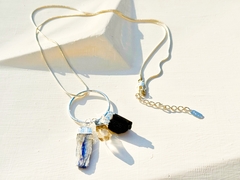 colar Amuleto de cianita azul, cristal e turmalina no banho de prata 2