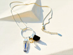 colar Amuleto de cianita azul, cristal e turmalina no banho de prata 2