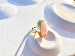 anel Slim de quartzo-rosa no banho de ouro 3