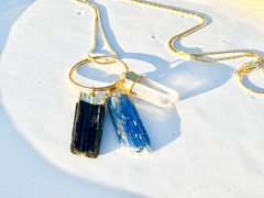 colar Amuleto de cianita azul, cristal e turmalina no banho de ouro 2
