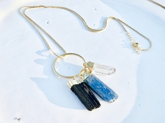 colar Amuleto de cianita azul, cristal e turmalina no banho de ouro 3