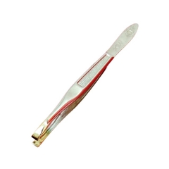 Pinzas para depilar cejas de acero cromada punta dorada Xzn
